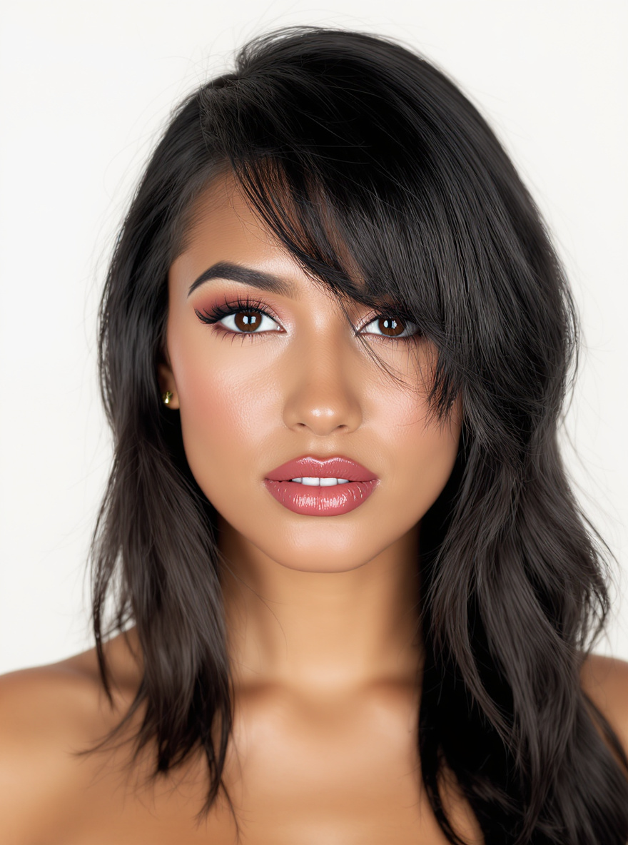 Side-Swept Bangs with Long Layers hairstyle for Diamond face