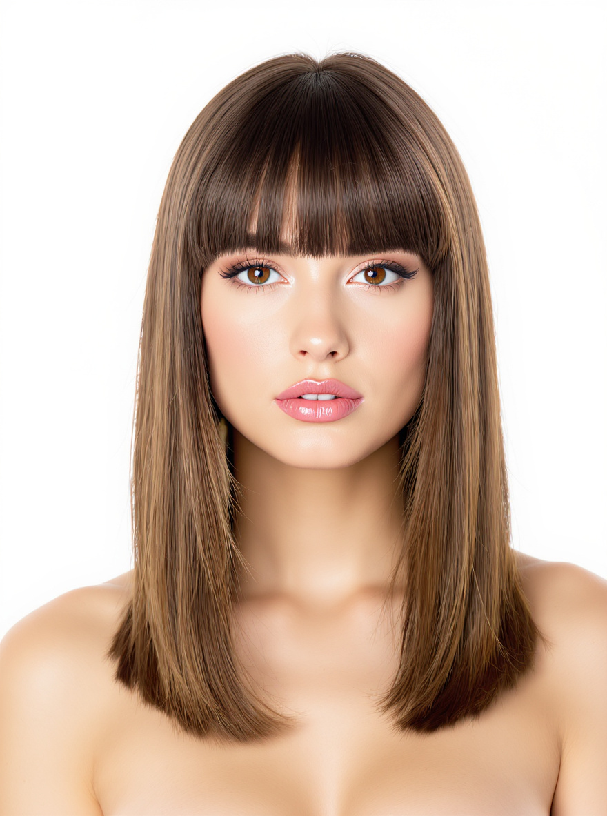 Full Blunt Bangs hairstyle for Oblong face