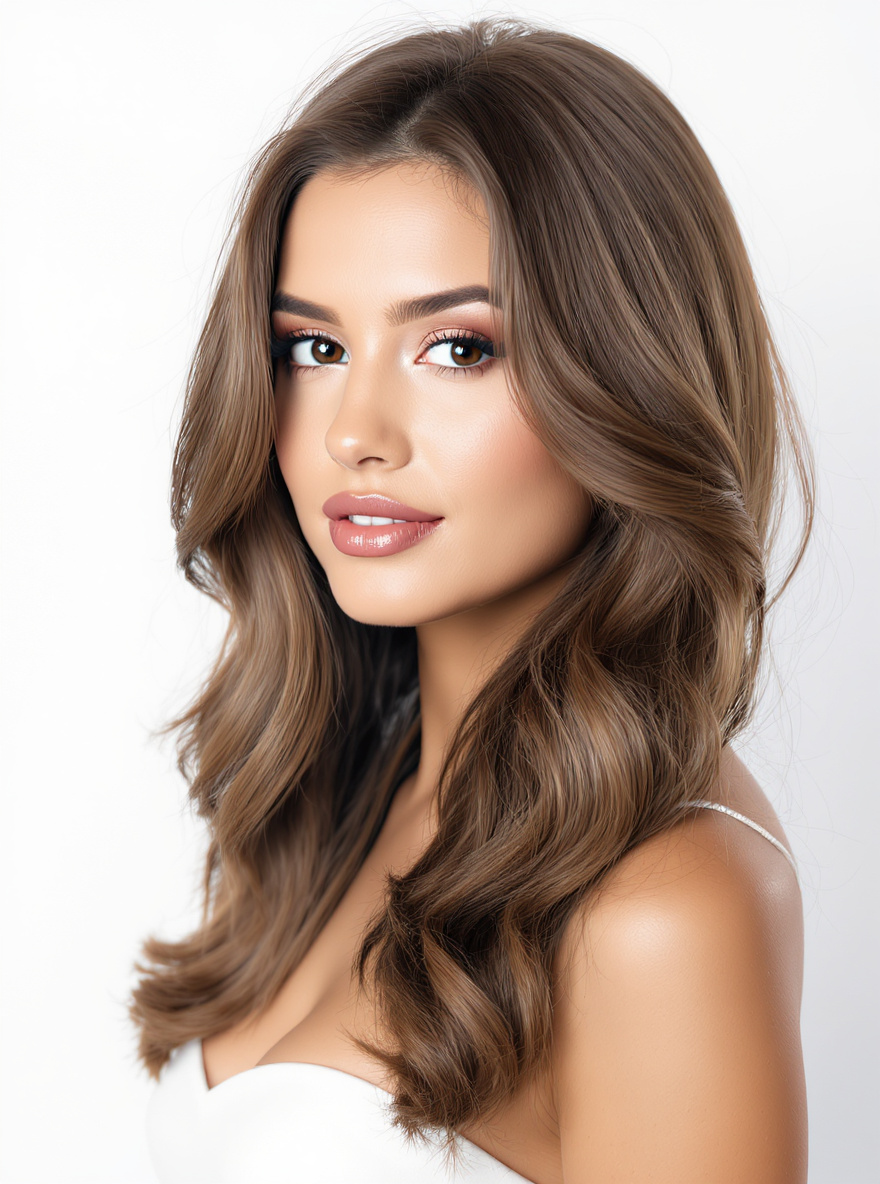 Long Side-Swept Layers hairstyle for Round face